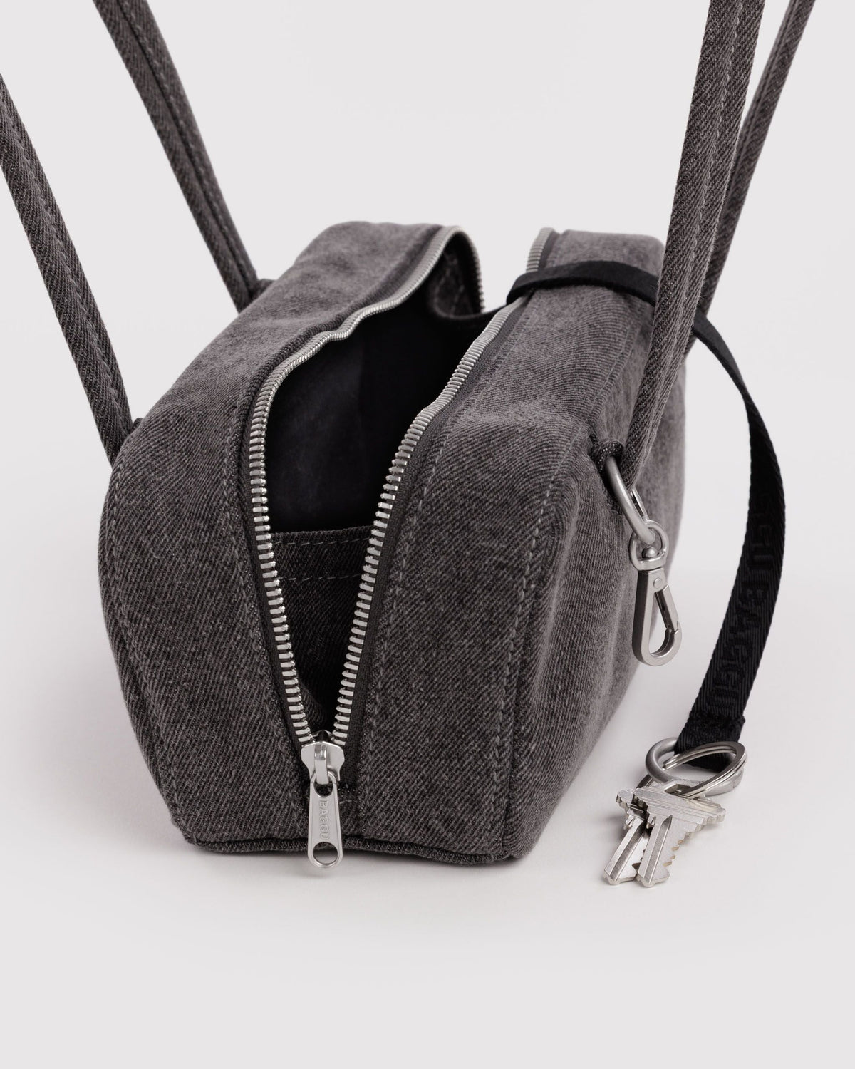 Small Denim Bowler Bag in Washed Black Denim - Practical Use