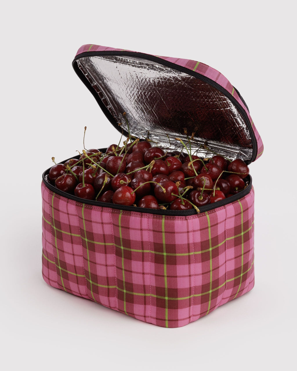Puffy Lunch Bag in Azalea Pink Tartan for Portable Lunch Essential