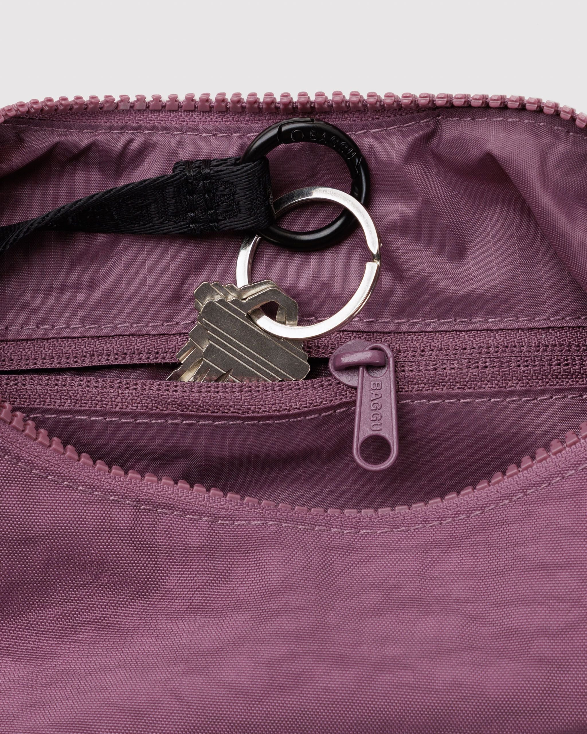 Small Nylon Crescent Bag in Wild Plum for Comfortable Crossbody Style