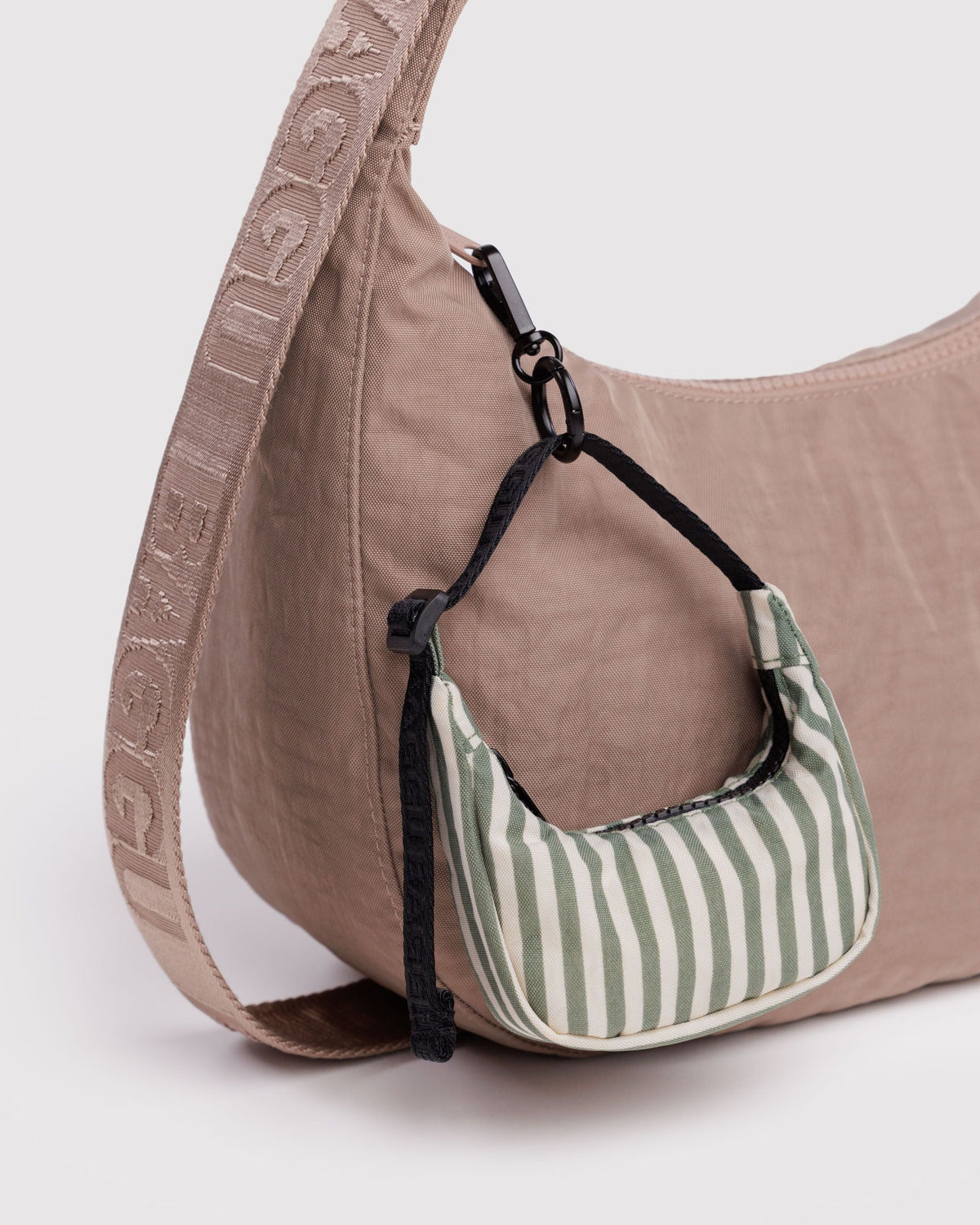 Crescent Bag Charm in Sage Stripe for Fun Personal Accent
