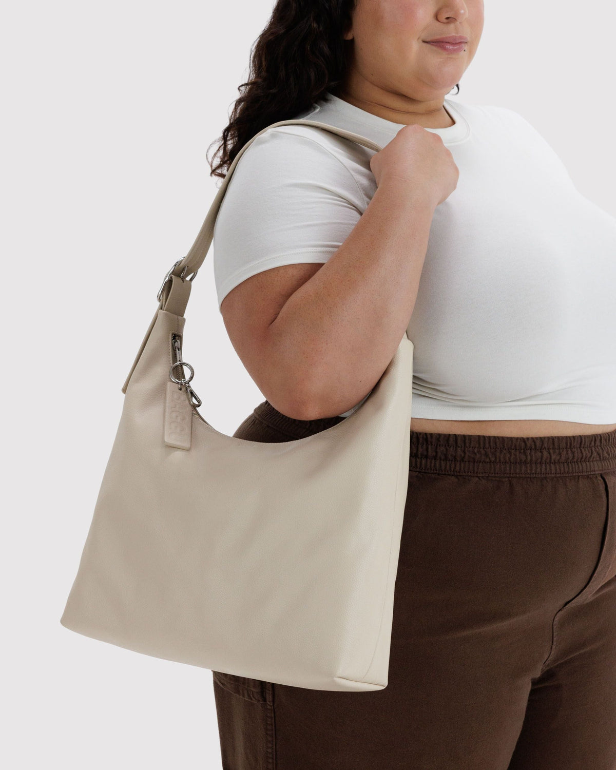 Recycled Leather Shoulder Bag in Stone for Comfortable Crossbody Style