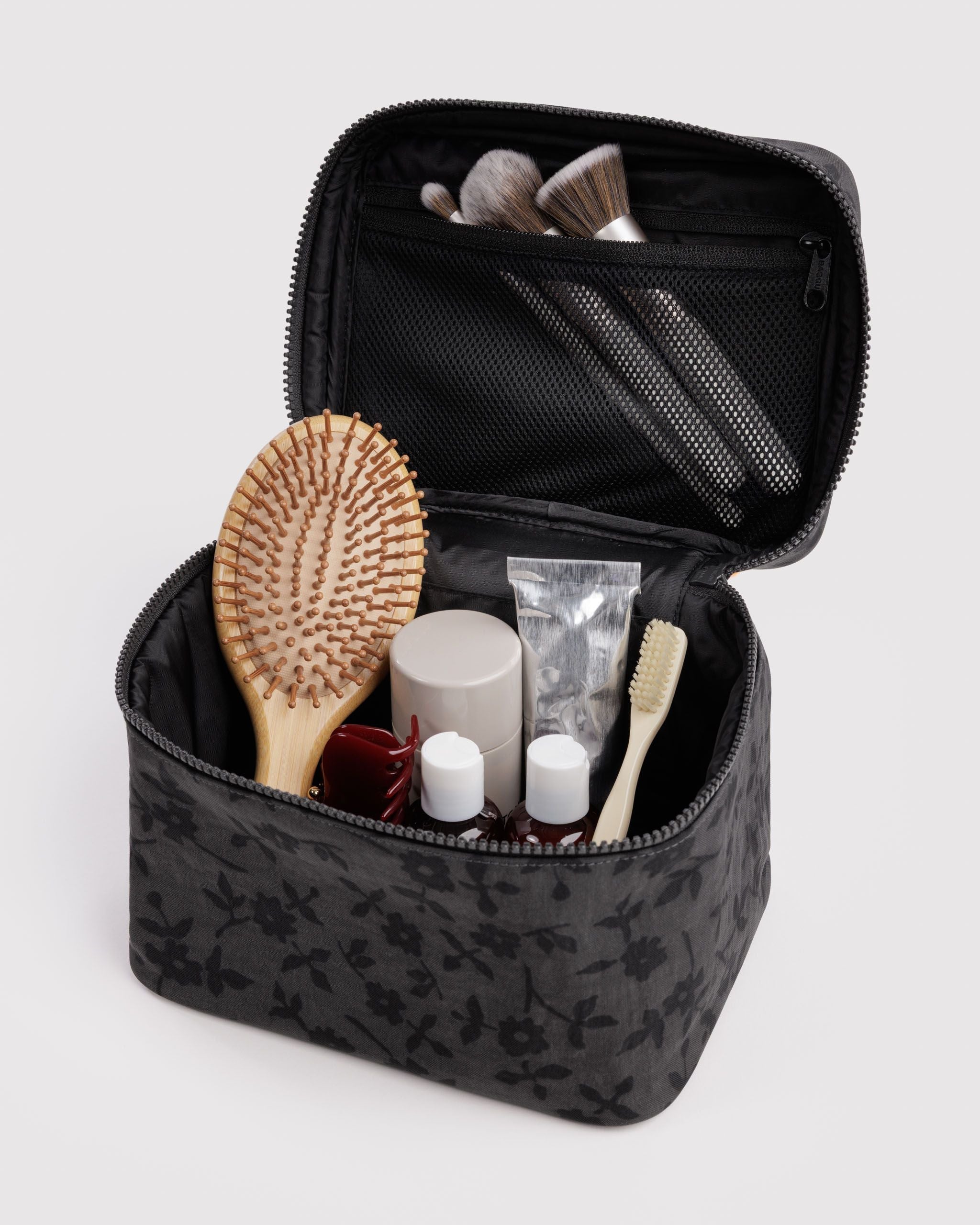 Large Cosmetic Case in Charcoal Ditsy Floral - Practical Use