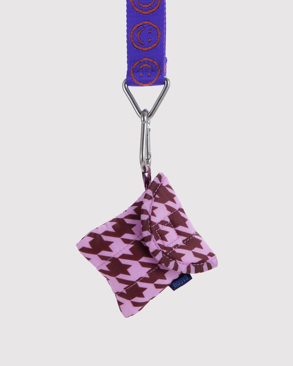 Puffy Earbuds Case in Pink Houndstooth for Lightweight Device Storage