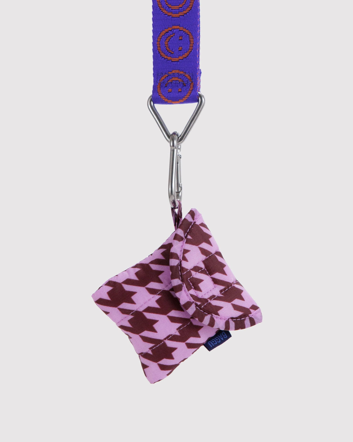 Puffy Earbuds Case in Pink Houndstooth for Lightweight Device Storage