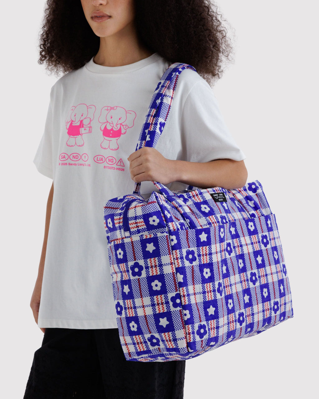 Cloud Carry-On in Market Plaid Blue for Flexible Weekend Travel