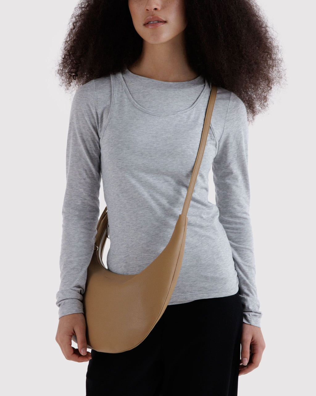 Medium Recycled Leather Flat Crescent in Dune for Easy Everyday Style