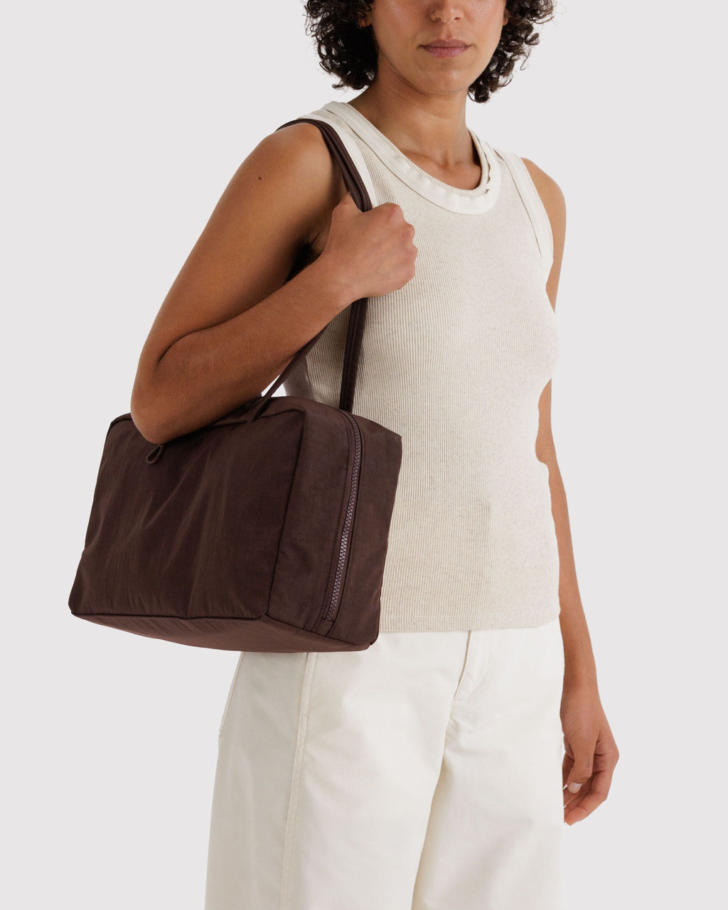Medium Nylon Bowler Bag in Coffee for Comfortable Crossbody Style