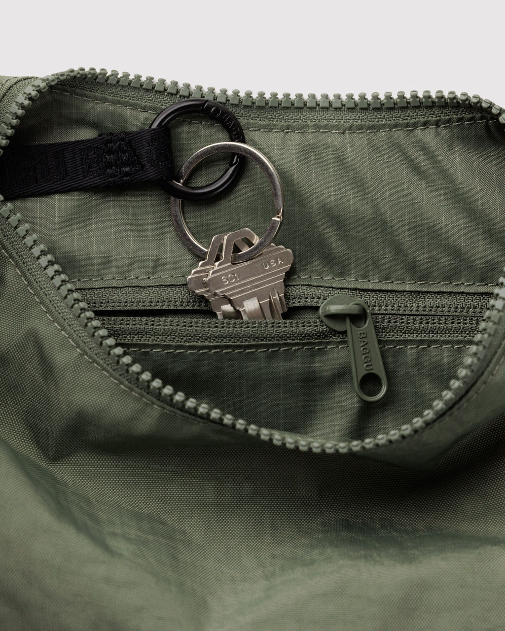 Small Nylon Crescent Bag in Caper for Comfortable Crossbody Style