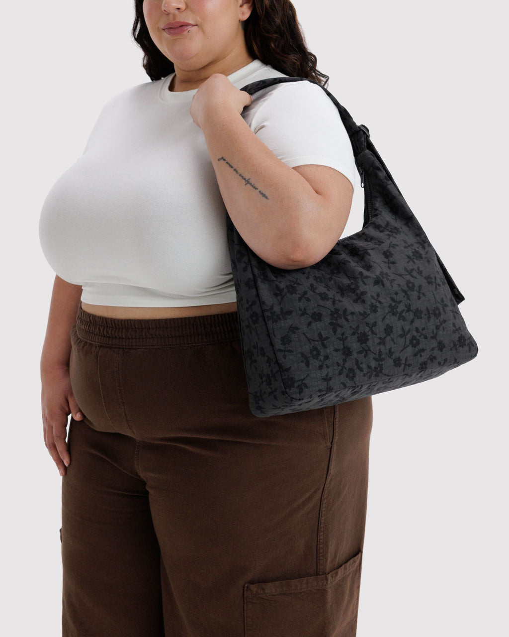 Nylon Shoulder Bag in Charcoal Ditsy Floral - Practical Use
