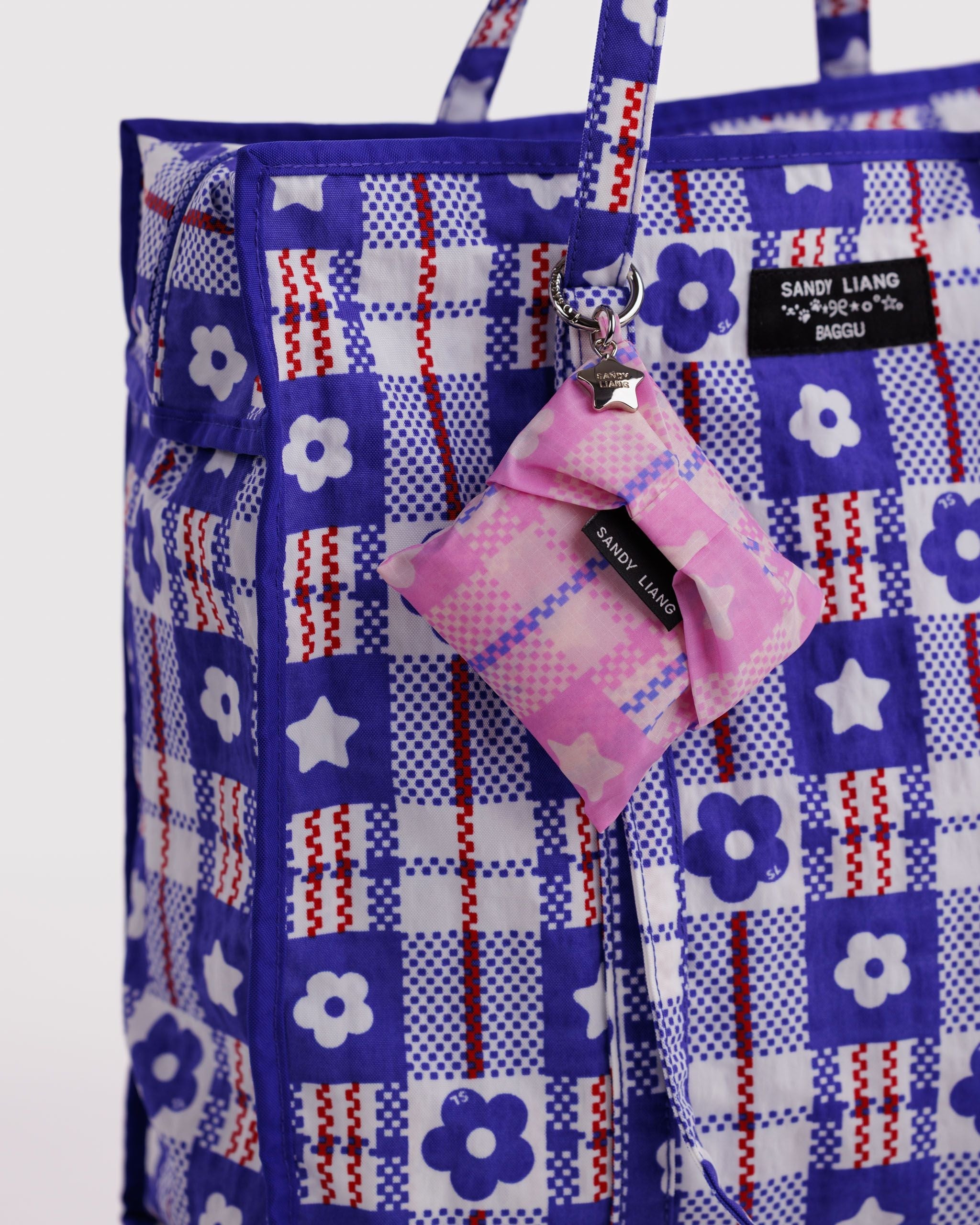 Baby Bow Baggu in Market Plaid Pink for Colorful Daily Shopping