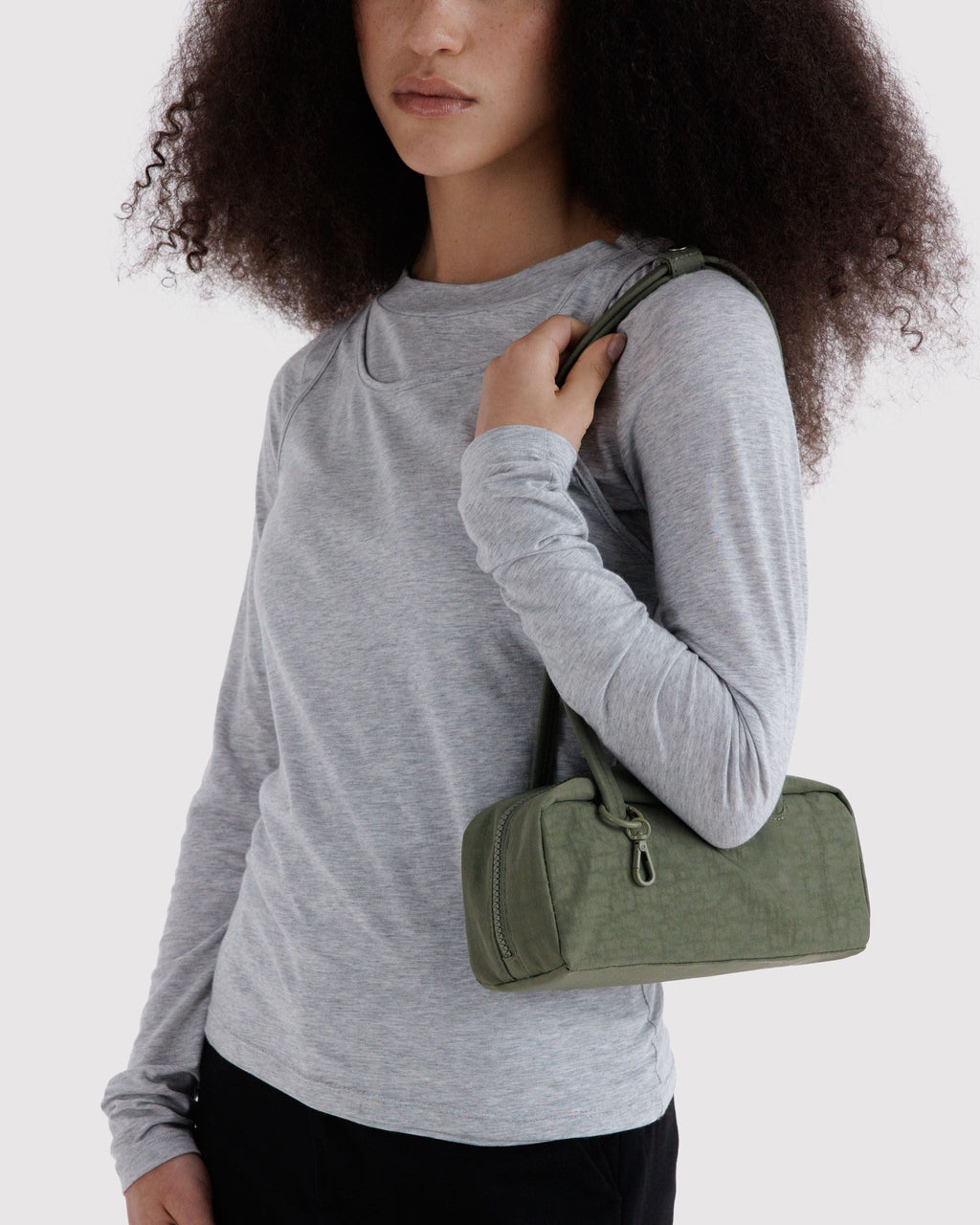 Small Nylon Bowler Bag in Caper for Comfortable Crossbody Style