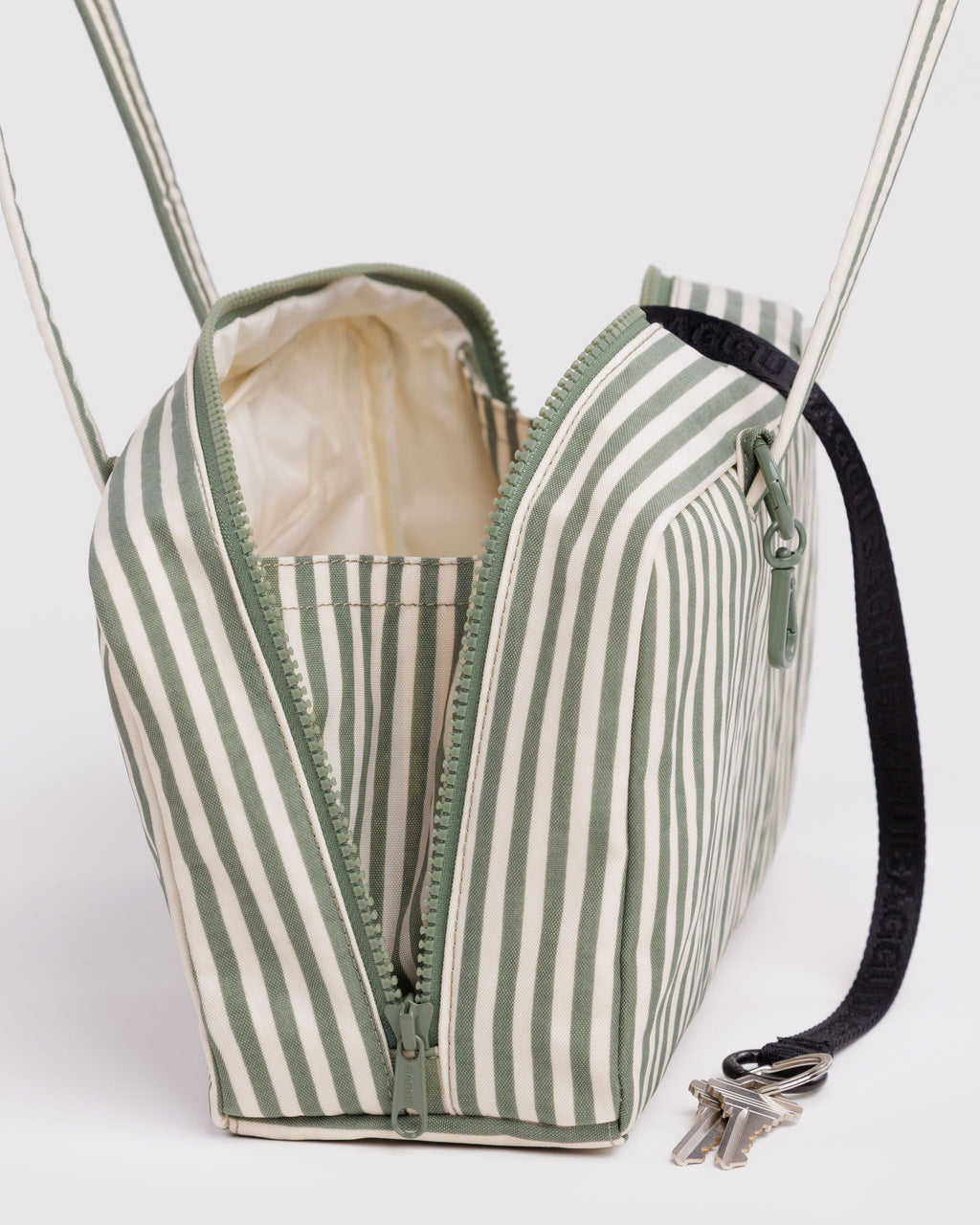 Nylon Bowler Bag in Sage Stripe for Comfortable Crossbody Style