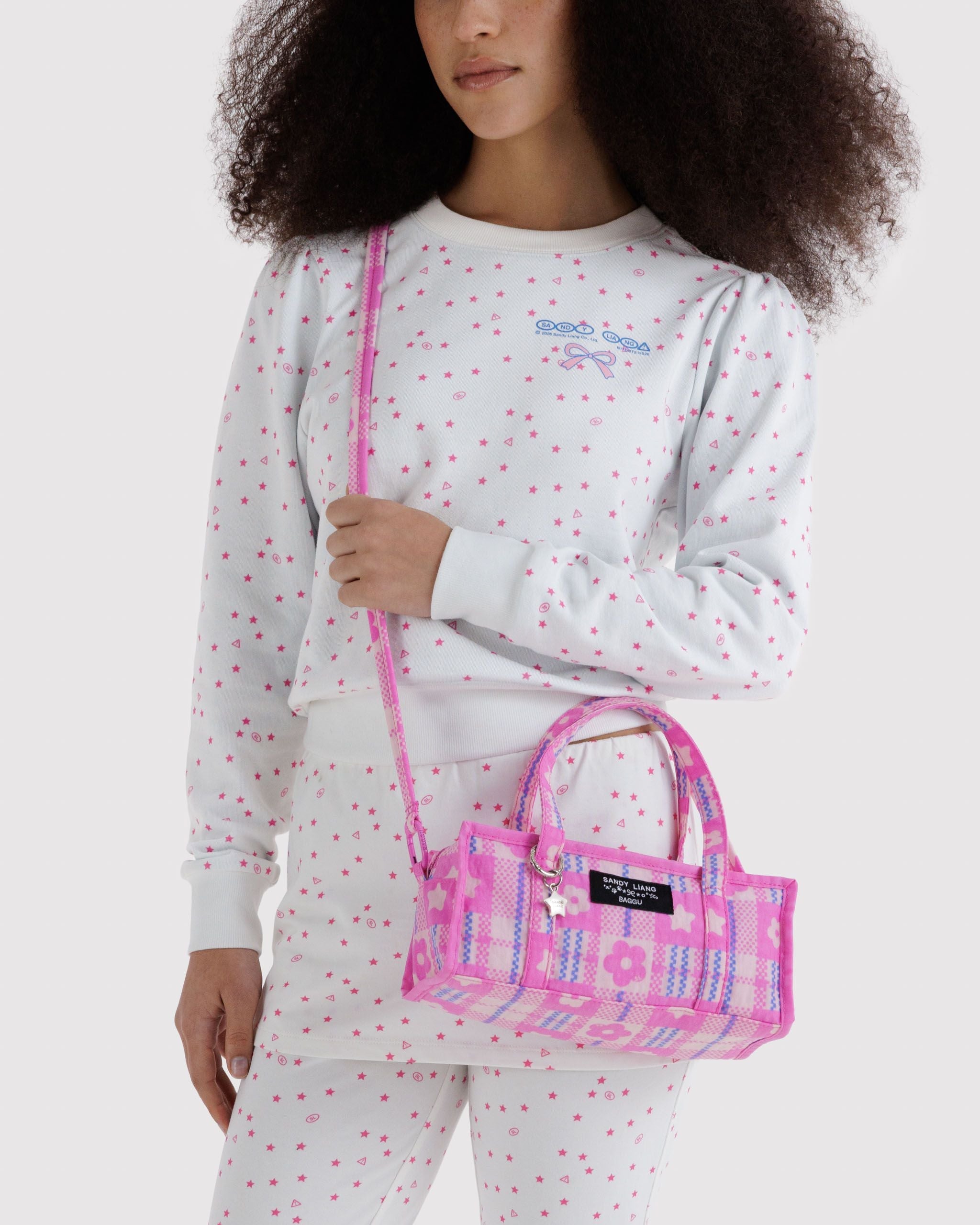 Mini Nylon Market Bag in Market Plaid Pink for Colorful Daily Shopping