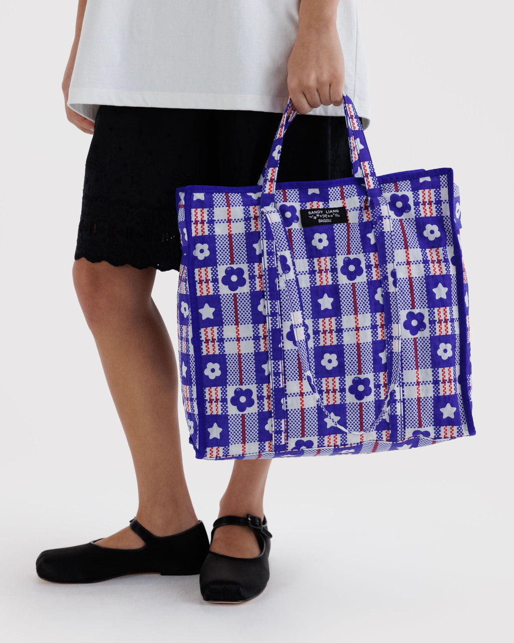 Large Nylon Market Bag in Market Plaid Blue - Practical Use