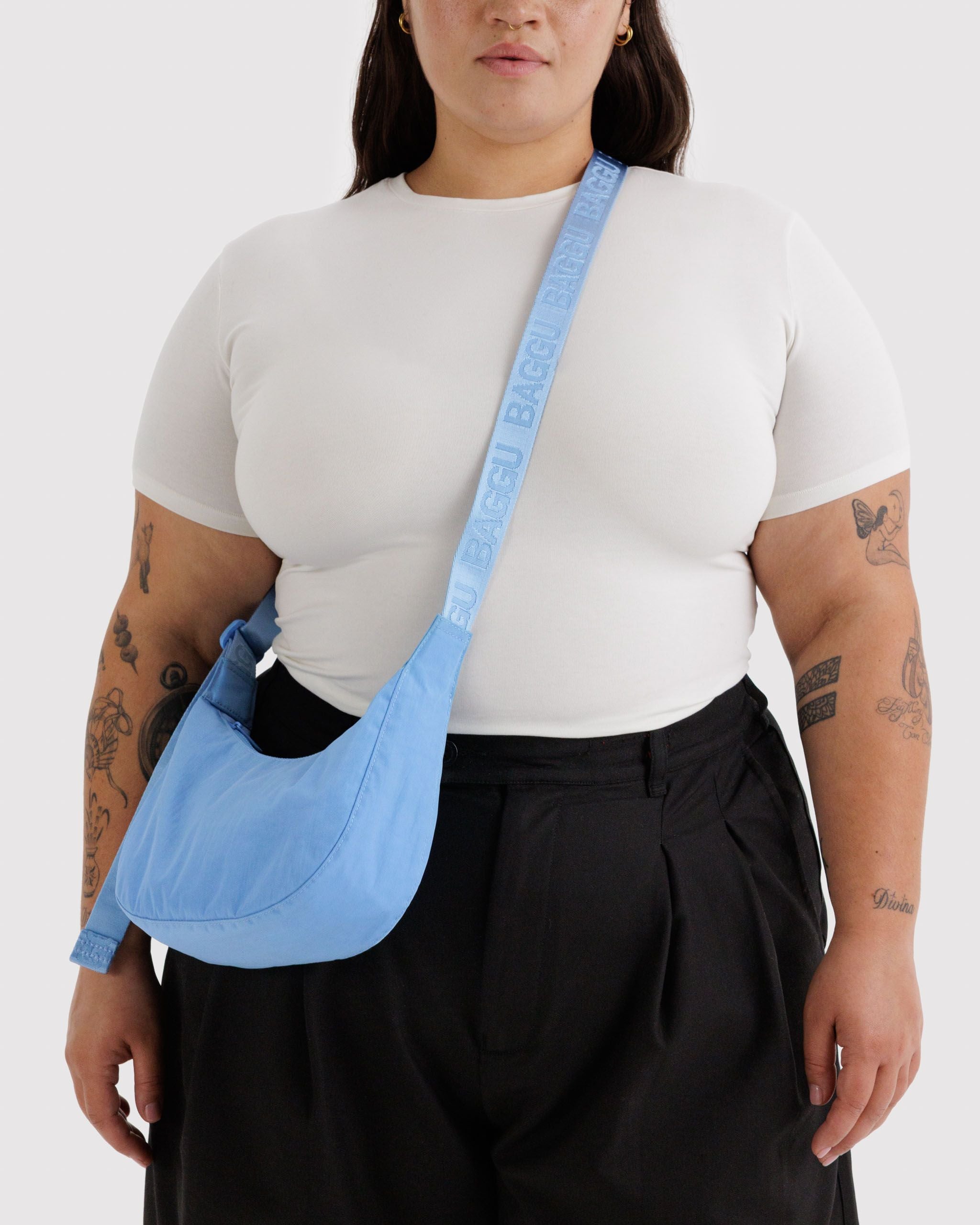 Small Nylon Crescent Bag in Piscine for Comfortable Crossbody Style