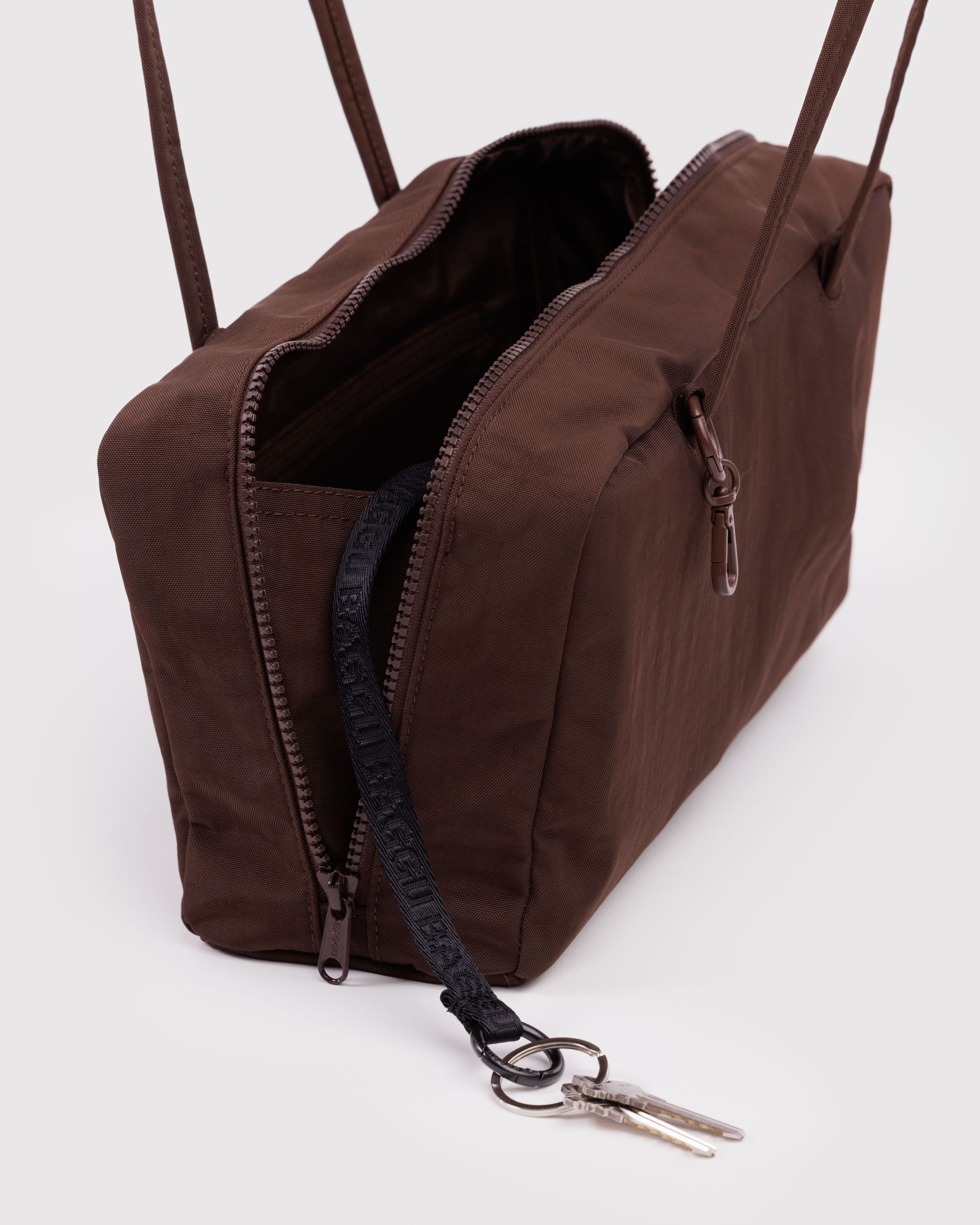 Nylon Bowler Bag in Coffee for Comfortable Crossbody Style