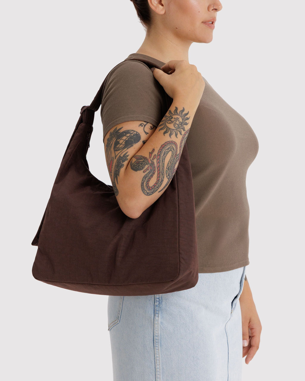 Nylon Shoulder Bag in Coffee for Comfortable Crossbody Style