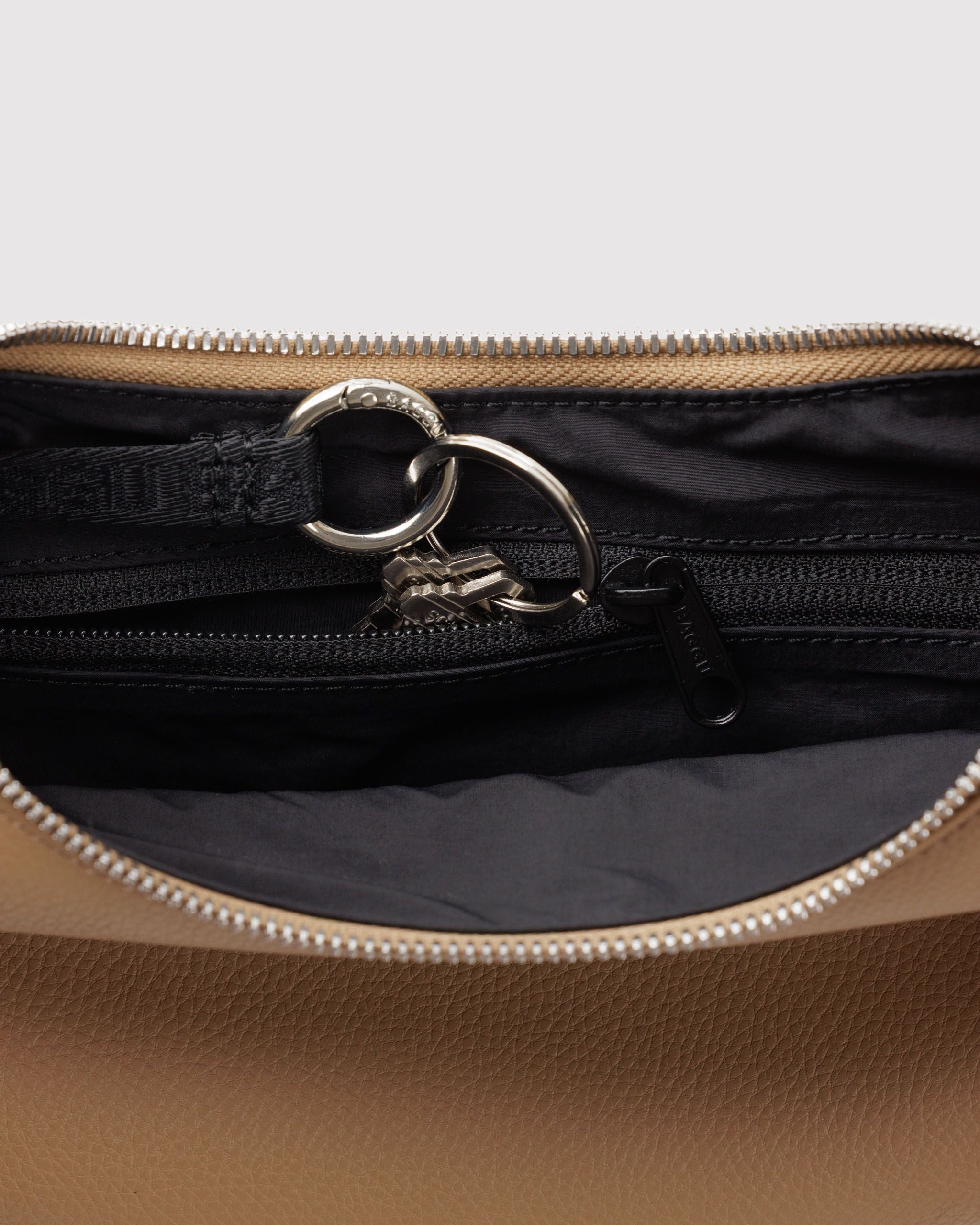Small Recycled Leather Flat Crescent in Dune for Easy Everyday Style