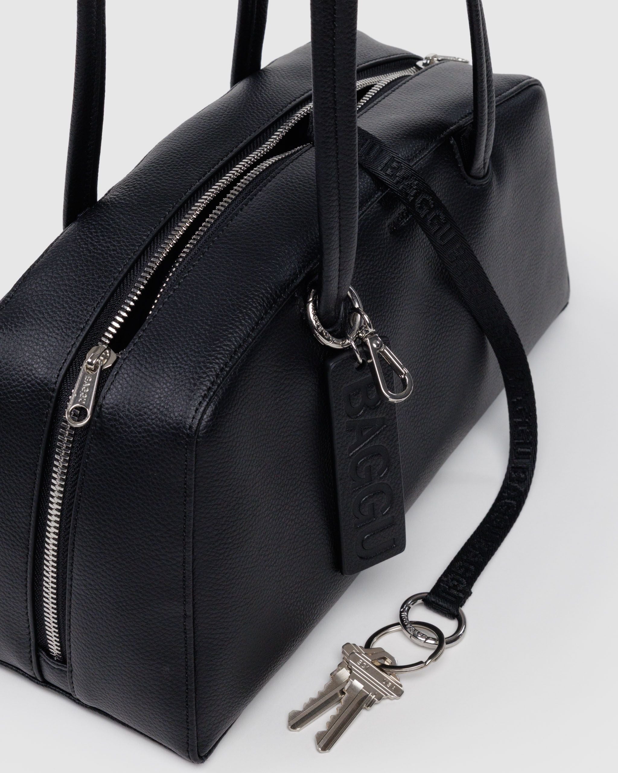 Recycled Leather Bowler Bag in Black for Comfortable Crossbody Style