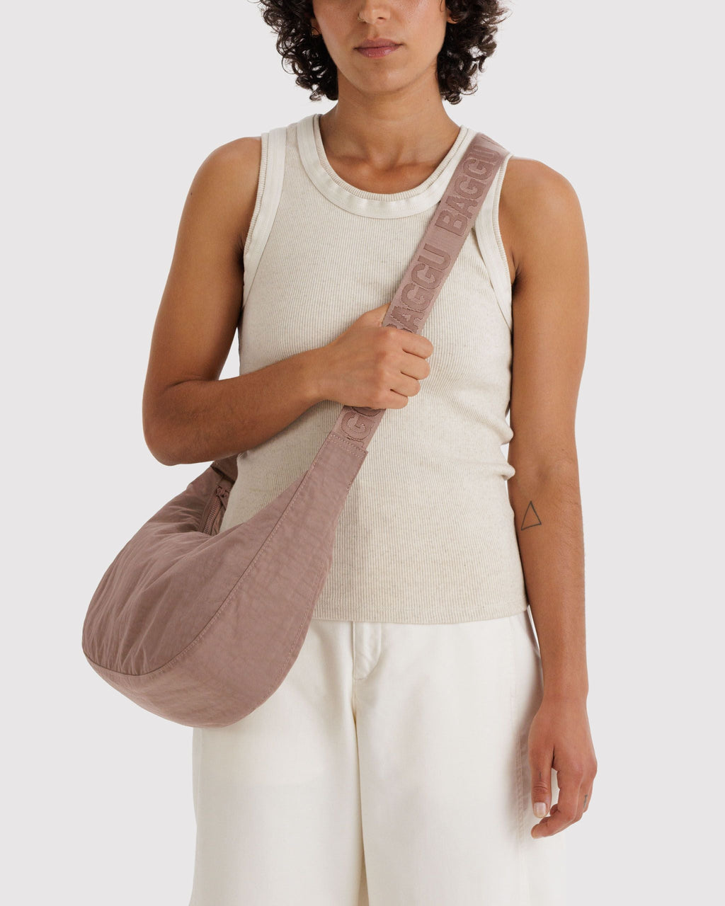 Medium Nylon Crescent Bag in Toasted Almond - Practical Use