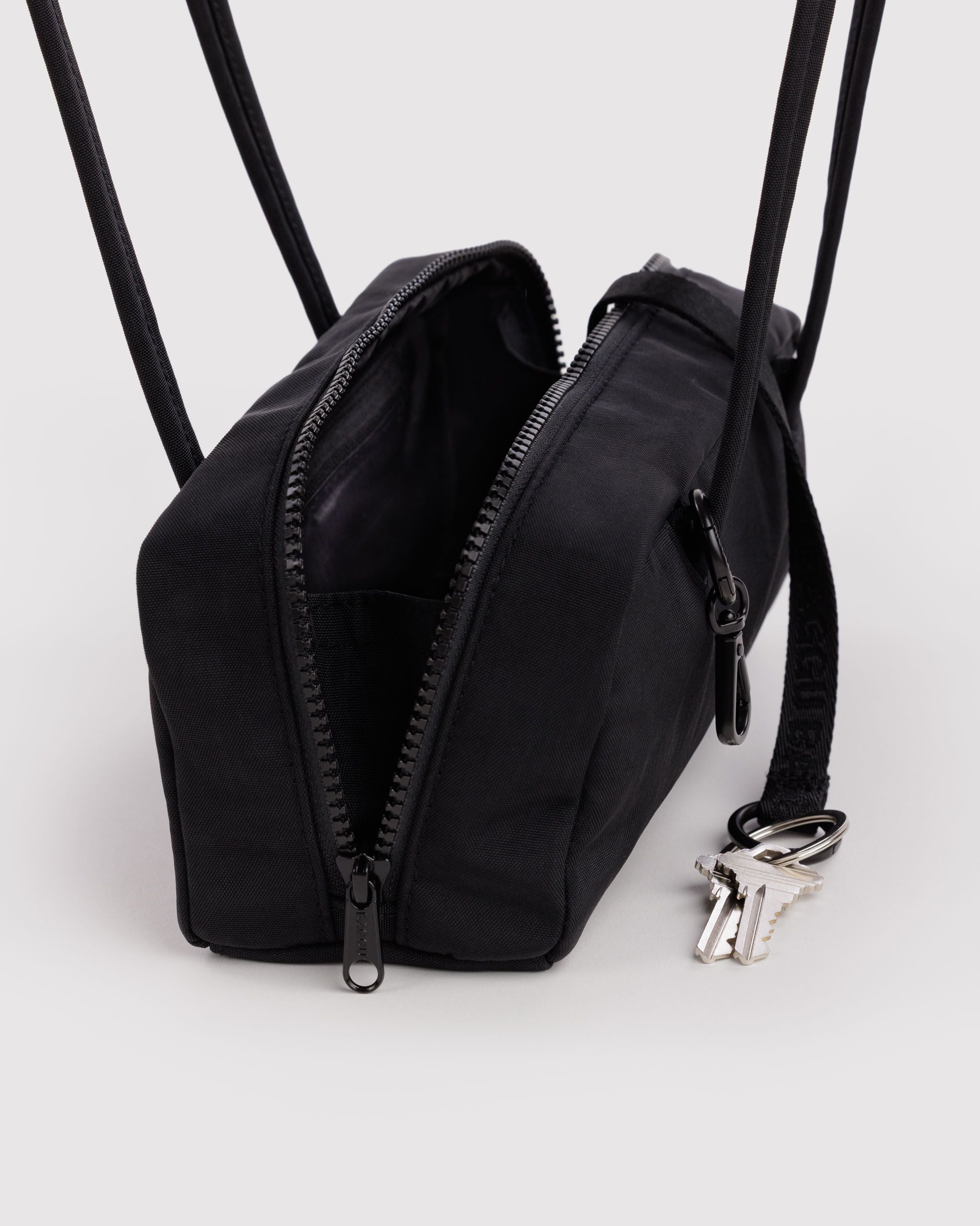 Small Nylon Bowler Bag in Black for Comfortable Crossbody Style