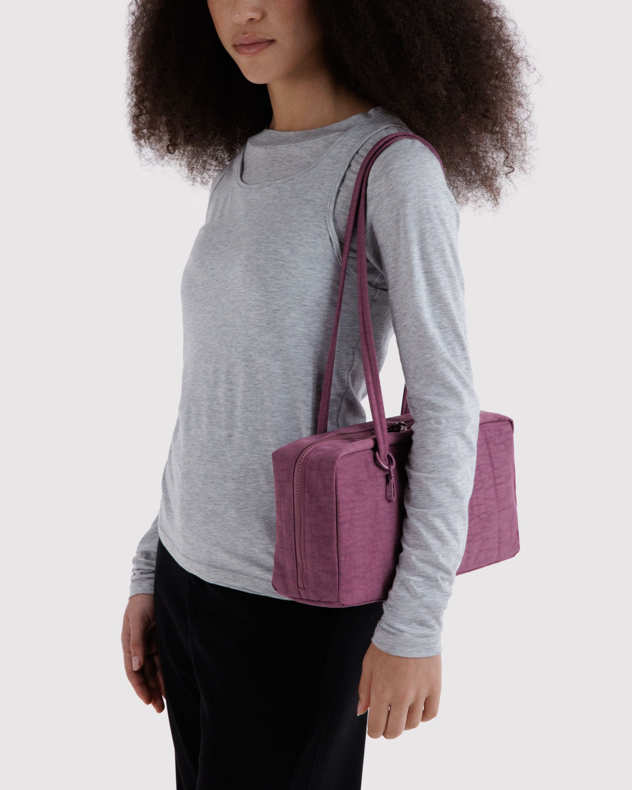 Nylon Bowler Bag in Wild Plum for Comfortable Crossbody Style