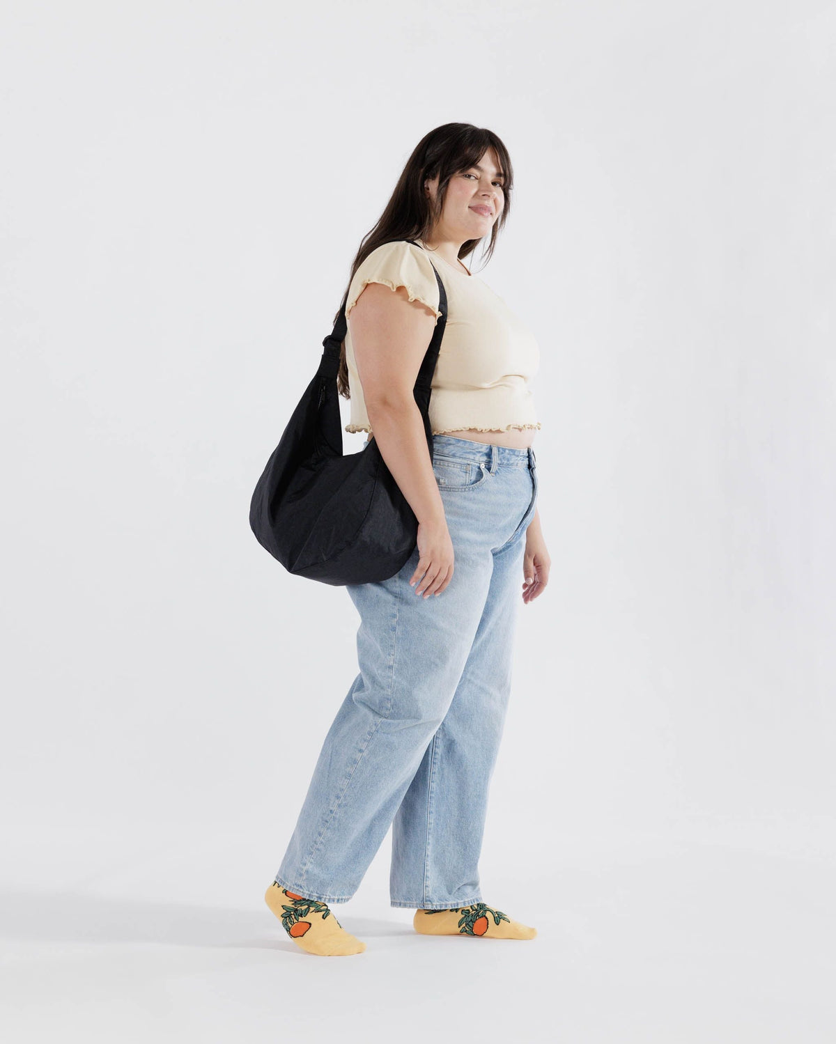 Large Nylon Crescent Bag in Black for Comfortable Crossbody Style