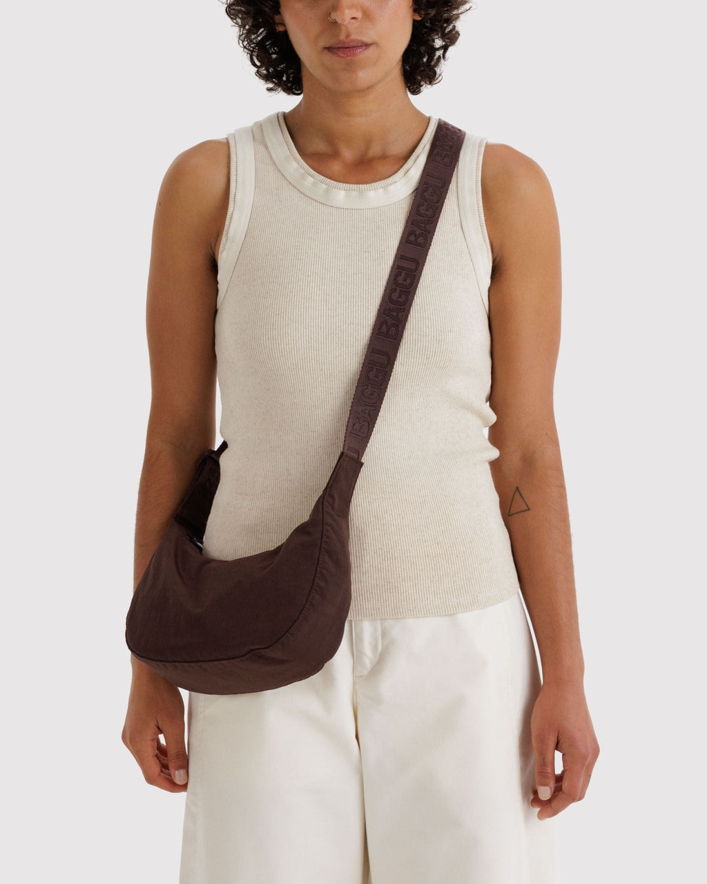 Small Nylon Crescent Bag in Coffee for Comfortable Crossbody Style
