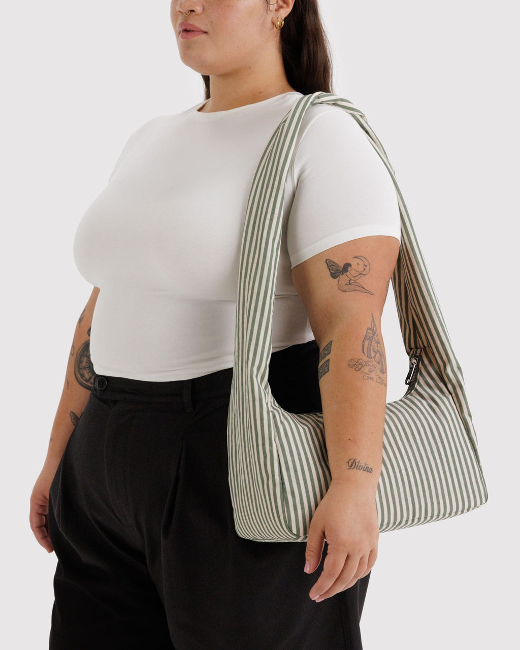 Nylon Meringue Bag in Sage Stripe for Comfortable Crossbody Style