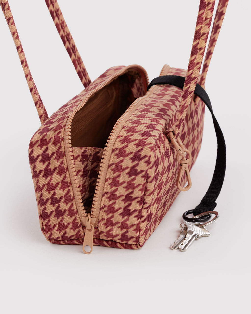 Small Nylon Bowler Bag in Tan Houndstooth - Practical Use