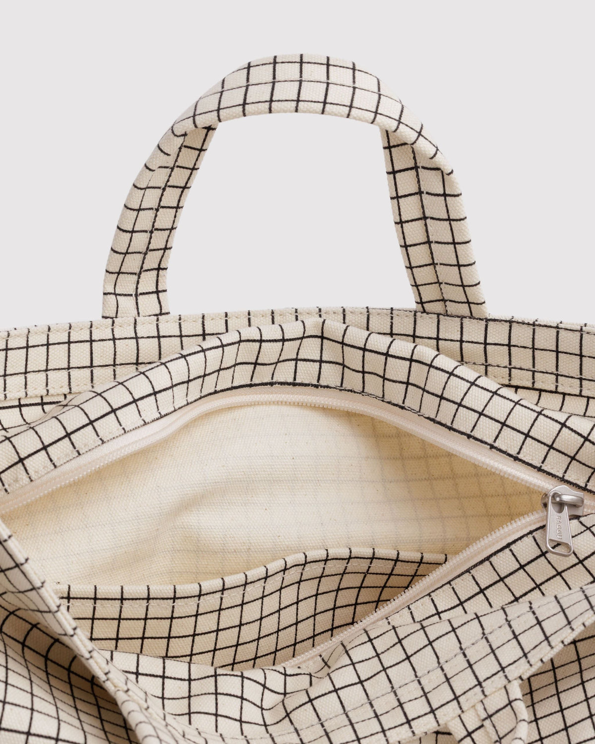 Horizontal Zip Duck Bag in Natural Grid for Spacious Casual Carry