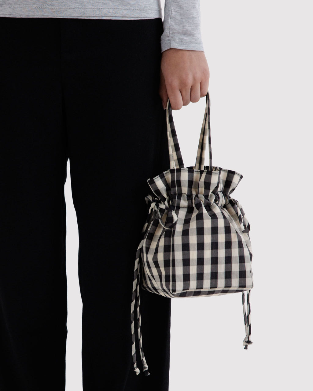 Nylon Drawstring Bag in Black and Cream Gingham - Practical Use