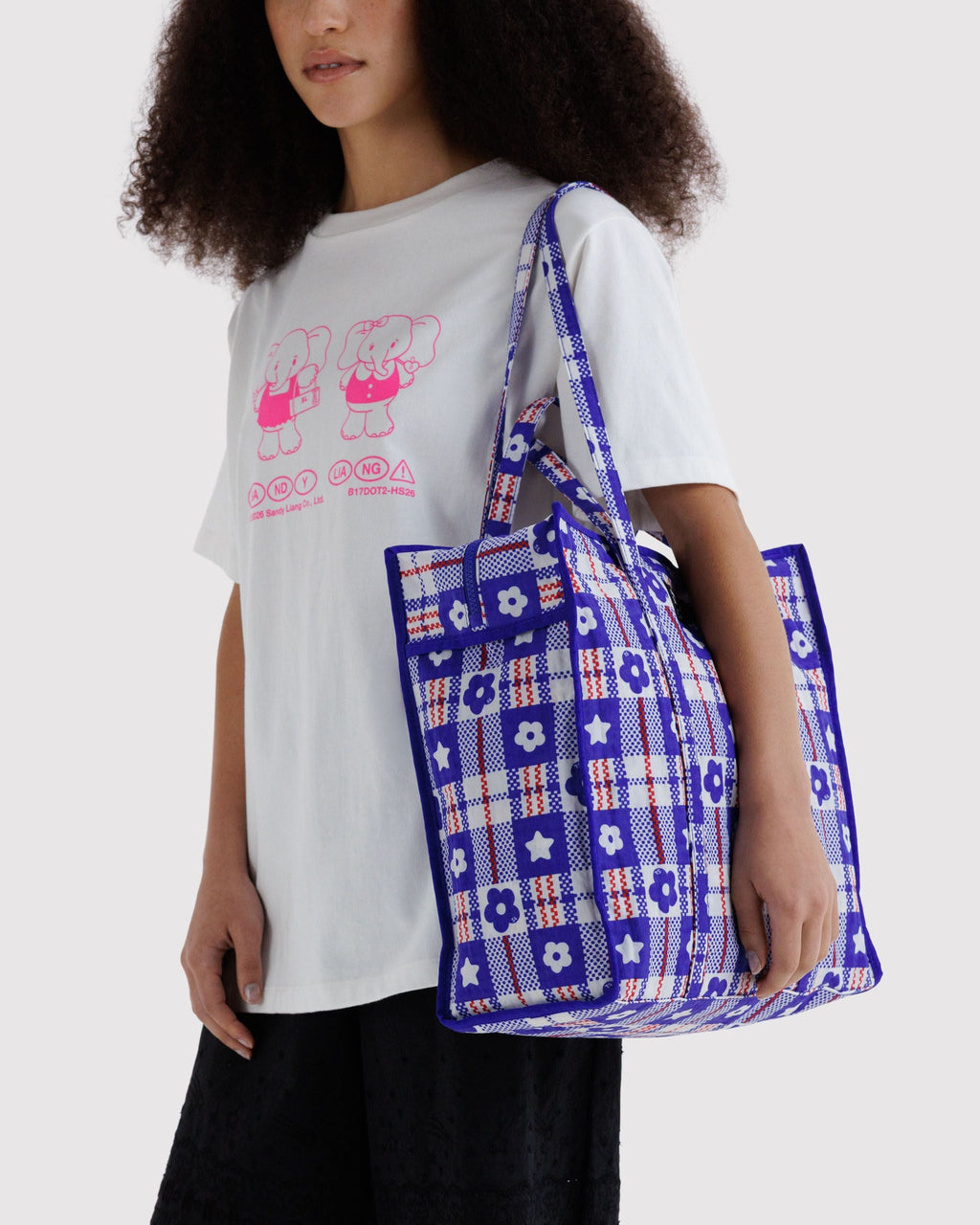 Large Nylon Market Bag in Market Plaid Blue - Practical Use
