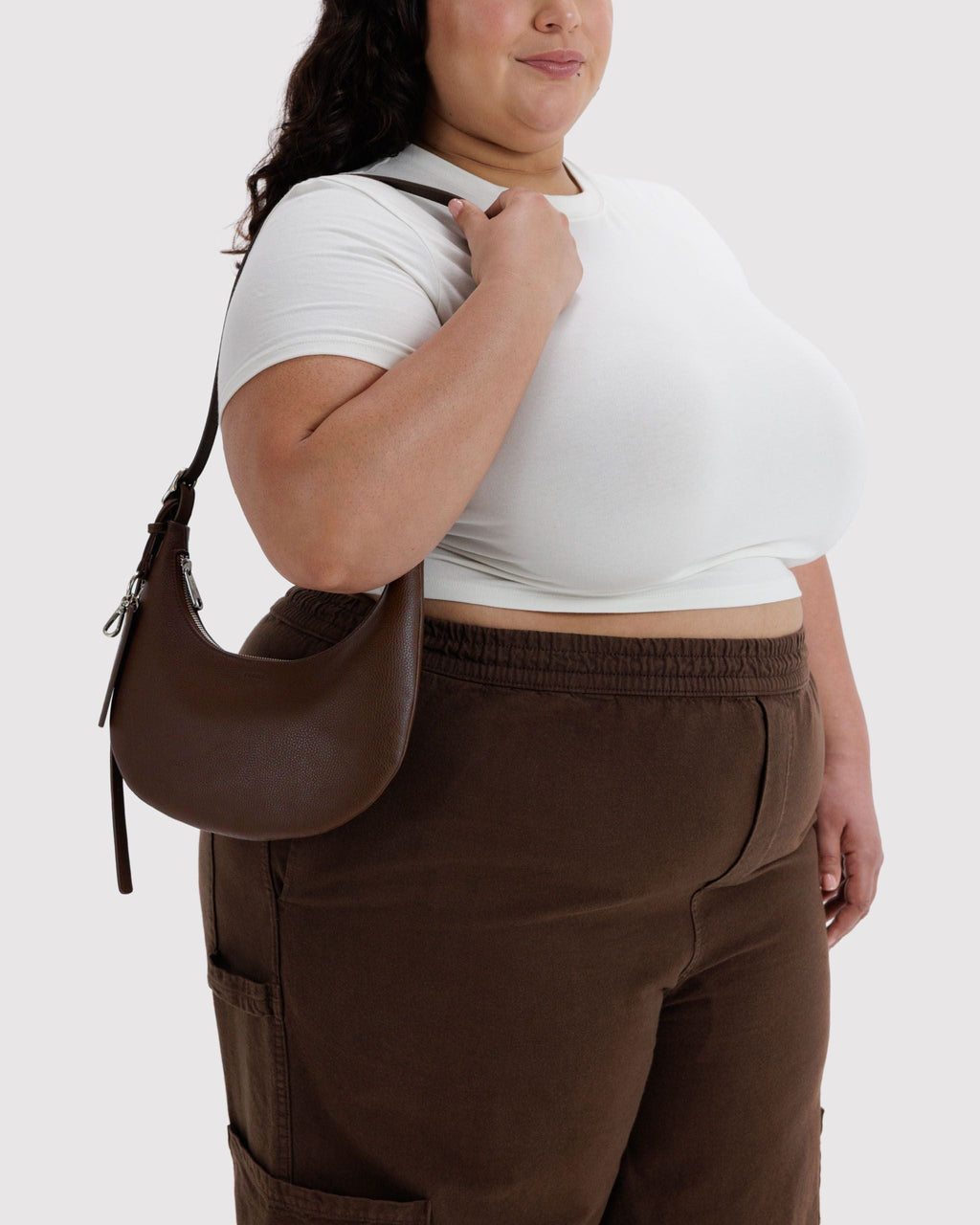 Small Recycled Leather Flat Crescent in Brown for Easy Everyday Style