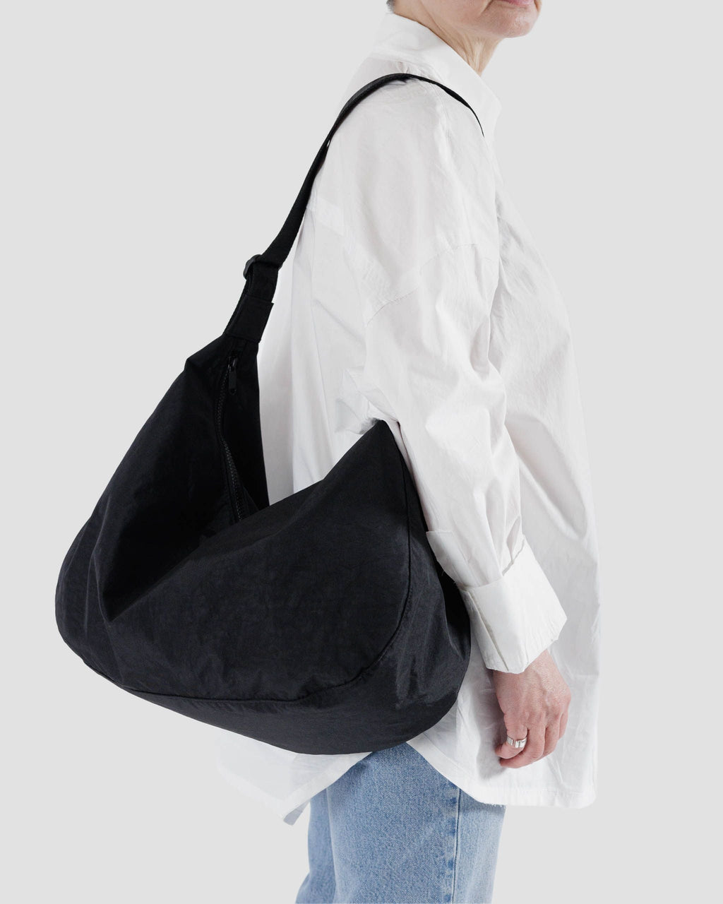 Large Nylon Crescent Bag in Black for Comfortable Crossbody Style