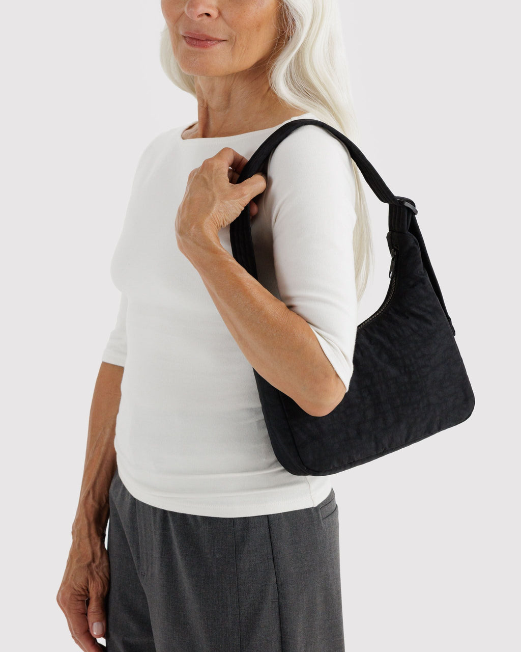 Mini Nylon Shoulder Bag in Black for Comfortable Crossbody Style