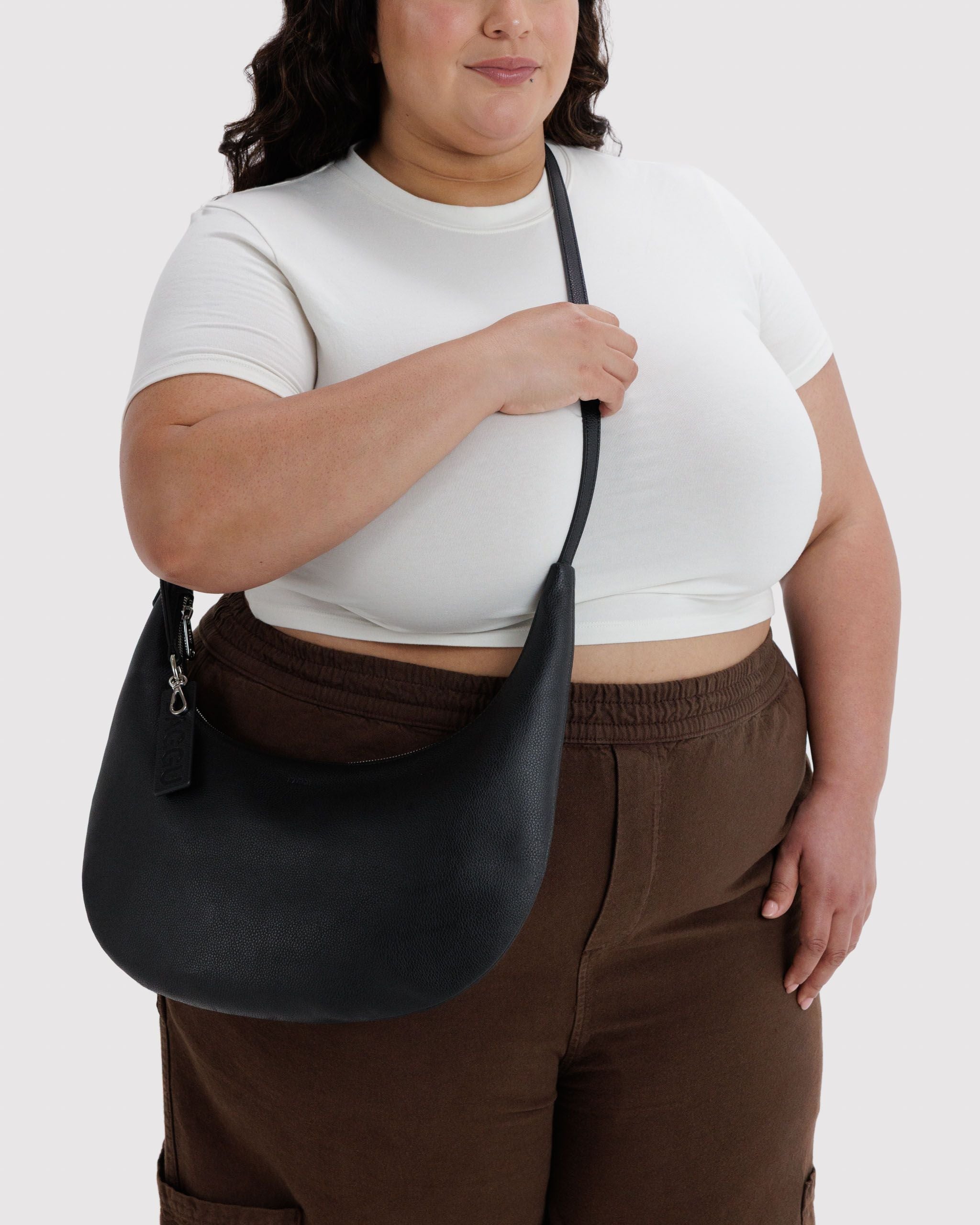 Medium Recycled Leather Flat Crescent in Black for Easy Everyday Style