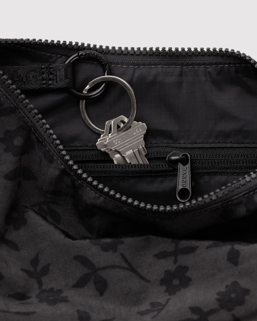 Small Nylon Crescent Bag in Charcoal Ditsy Floral - Practical Use