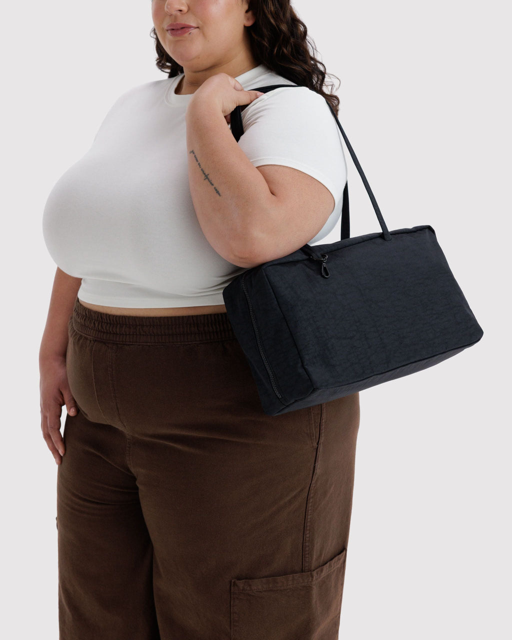 Medium Nylon Bowler Bag in Black for Comfortable Crossbody Style