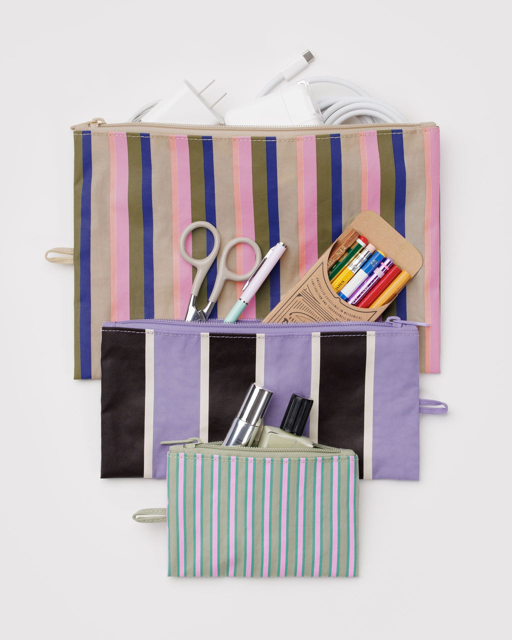 Flat Pouch Set in Candy Shop Stripes for Practical Everyday Organizer