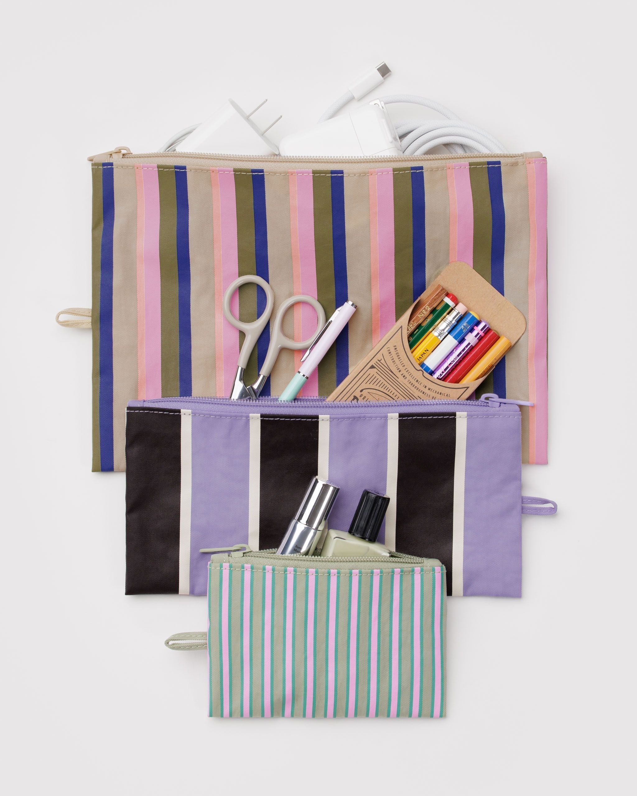 Flat Pouch Set in Candy Shop Stripes for Practical Everyday Organizer