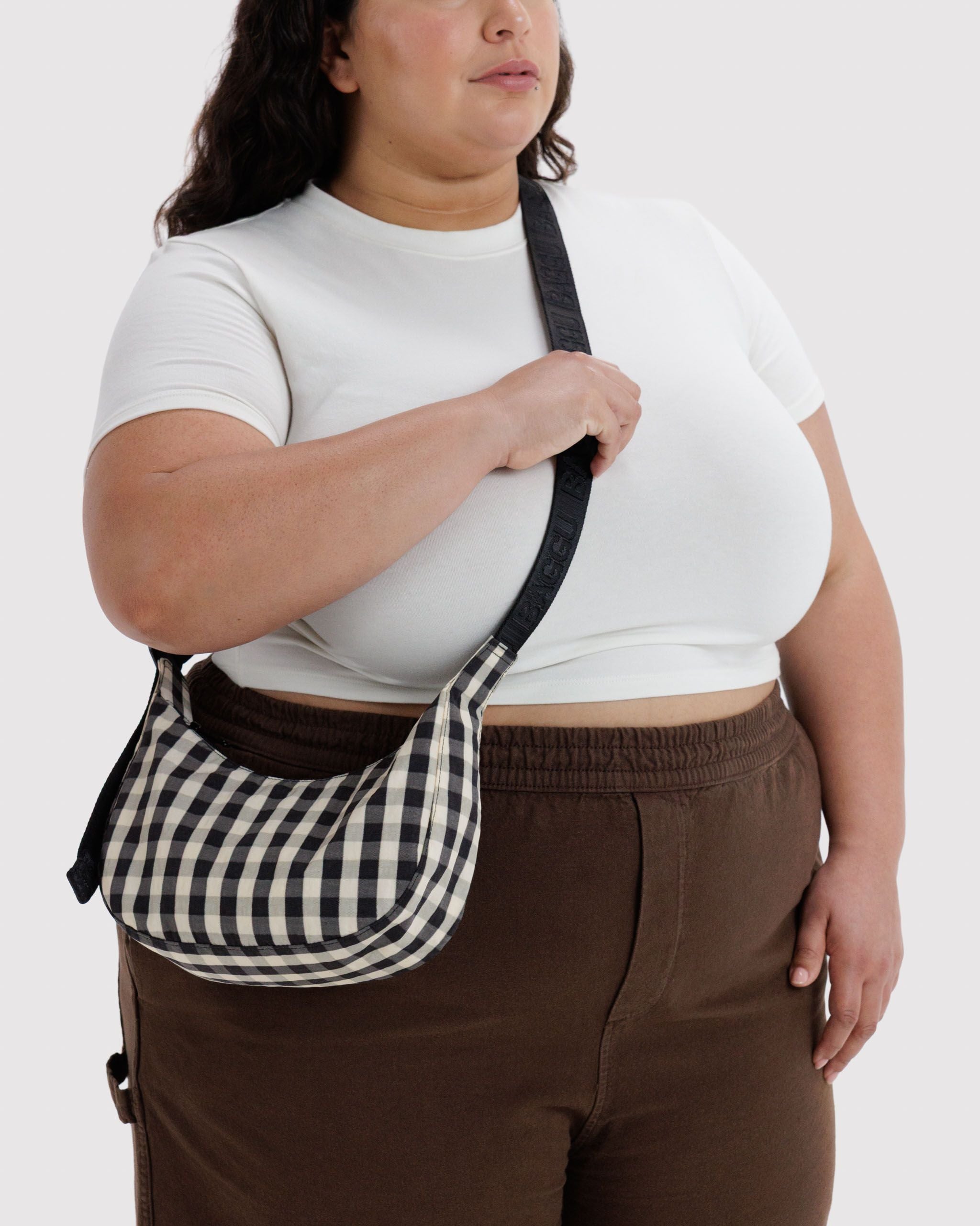 Small Nylon Crescent Bag in Black and Cream Gingham - Practical Use