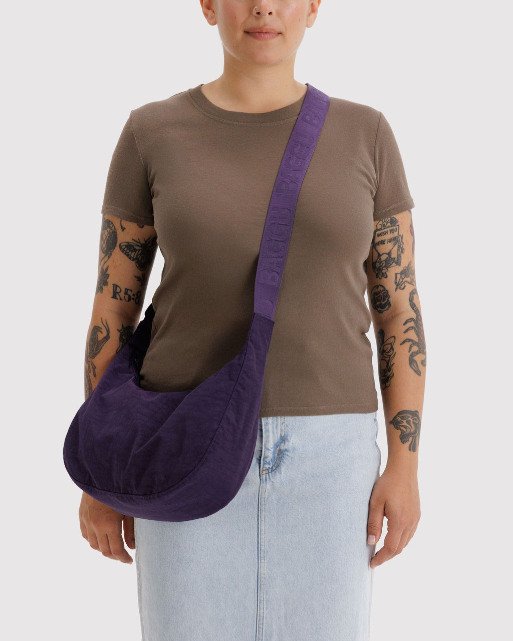 Medium Nylon Crescent Bag in Fig for Comfortable Crossbody Style