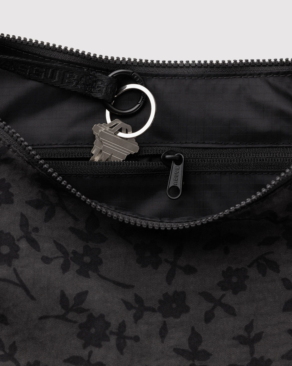 Medium Nylon Crescent Bag in Charcoal Ditsy Floral - Practical Use