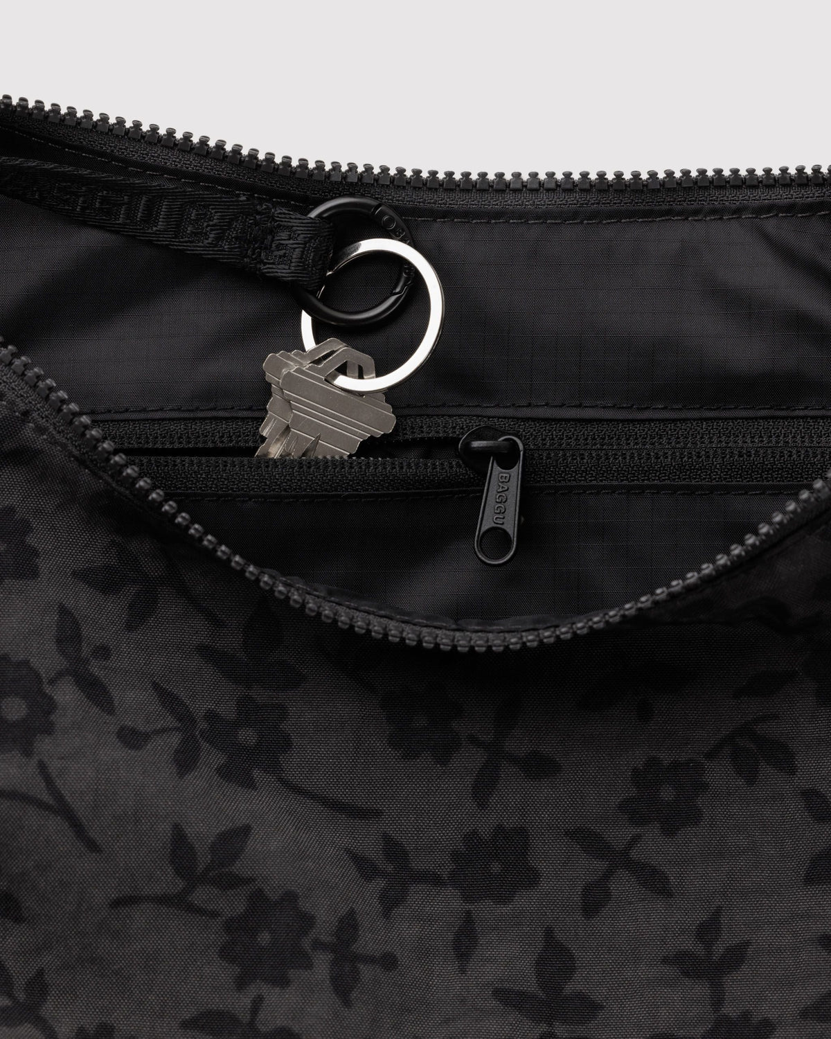 Medium Nylon Crescent Bag in Charcoal Ditsy Floral - Practical Use