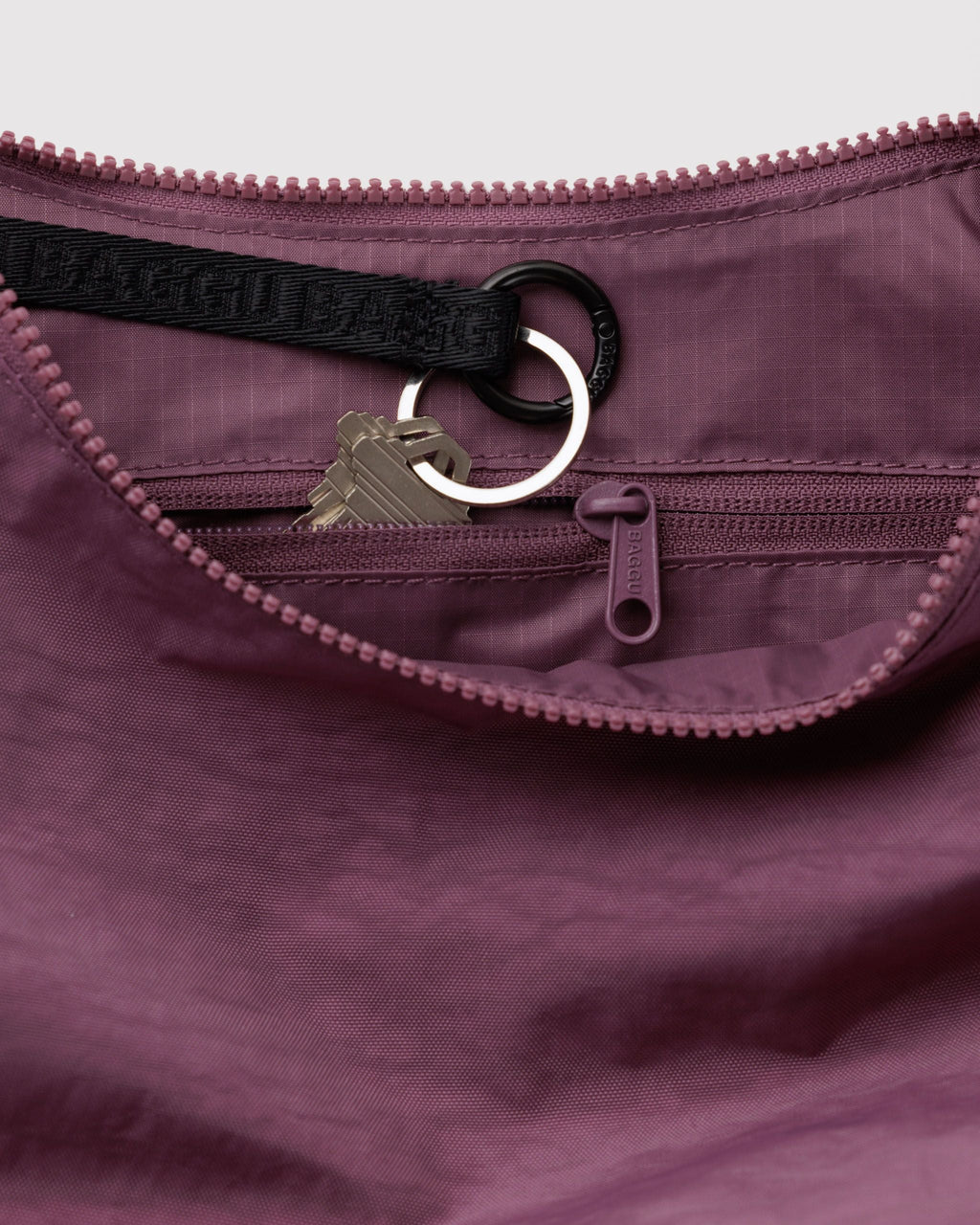 Medium Nylon Crescent Bag in Wild Plum for Comfortable Crossbody Style