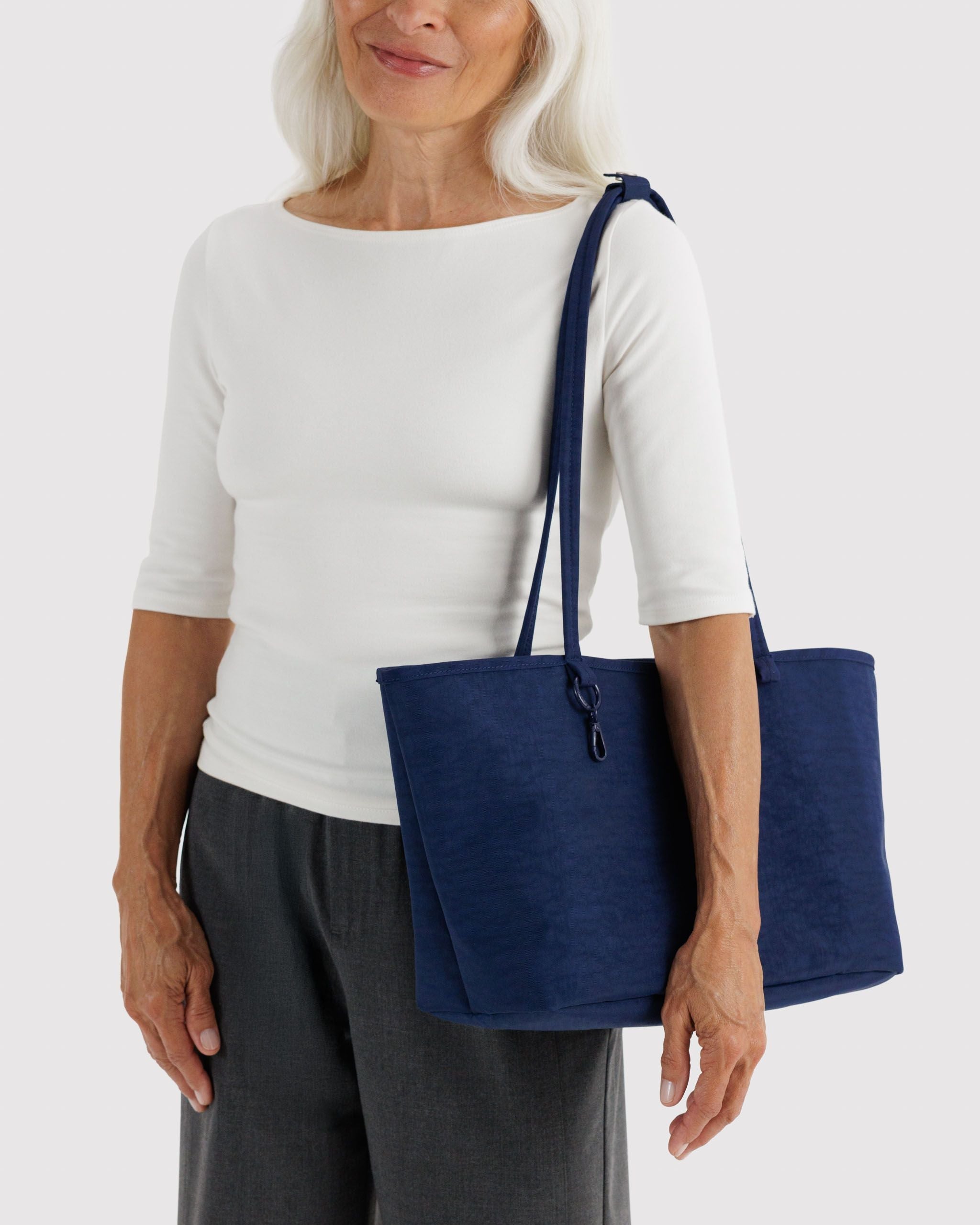 Medium Nylon Reversible Tote in Navy Mix for Spacious Casual Carry