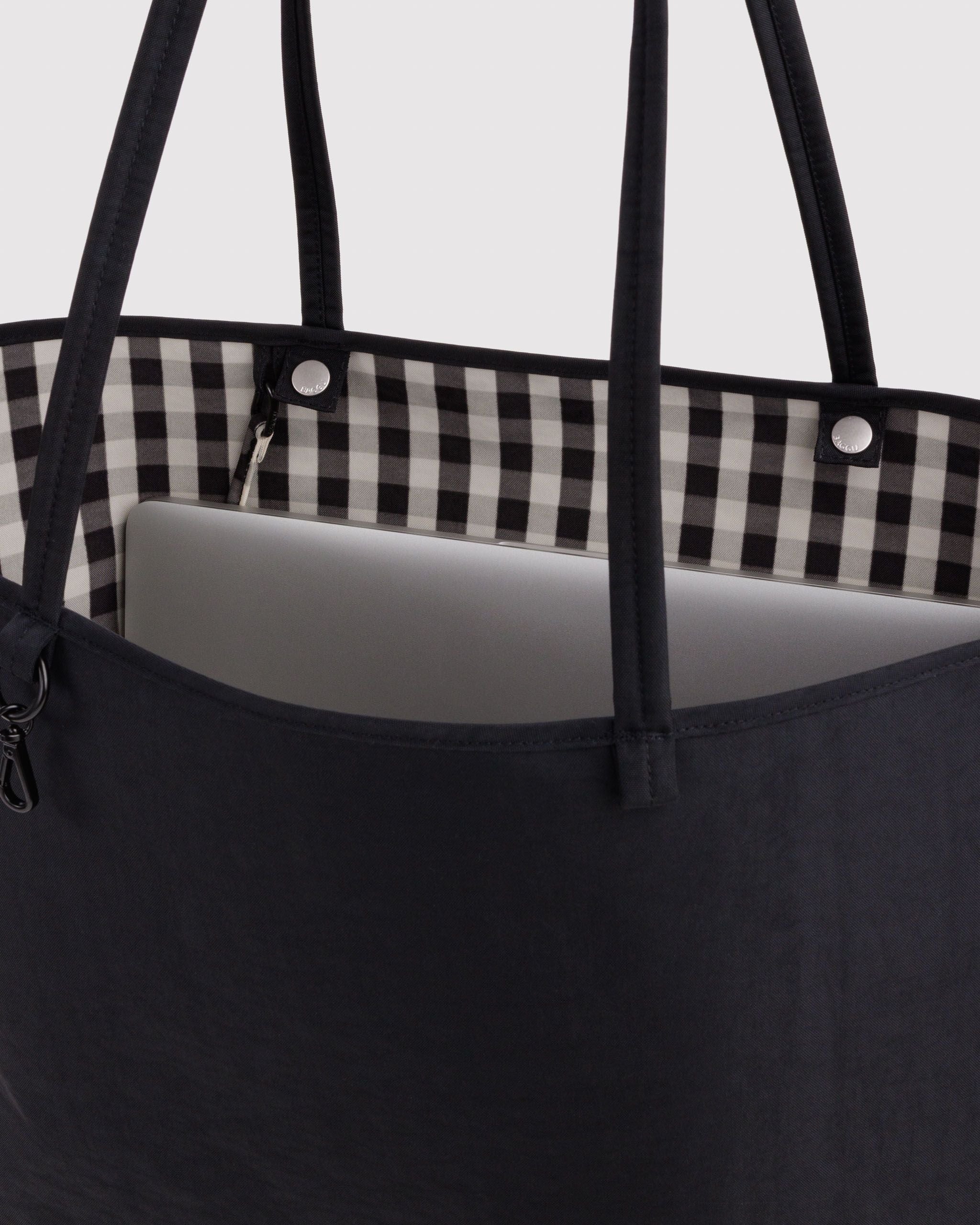 Large Nylon Reversible Tote in Black Mix for Spacious Casual Carry