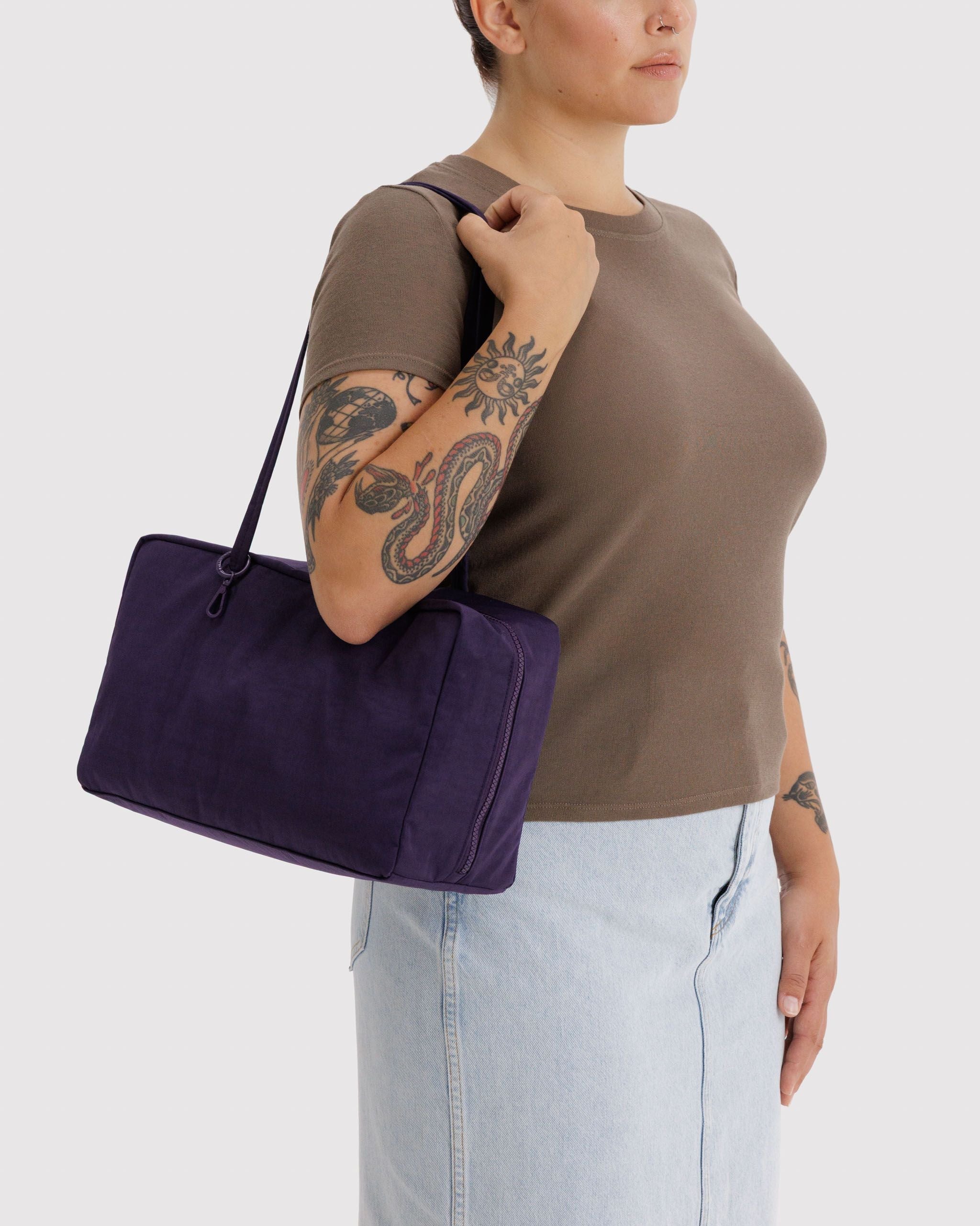 Medium Nylon Bowler Bag - Sale in Fig for Comfortable Crossbody Style