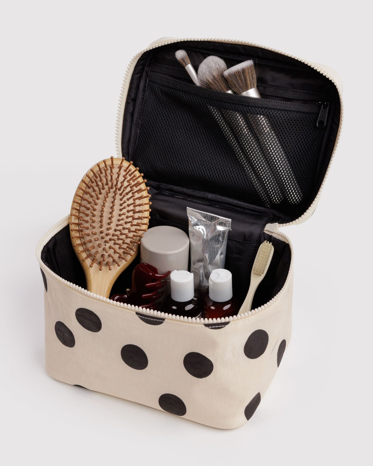 Large Cosmetic Case in Cream and Black Polka Dot - Practical Use
